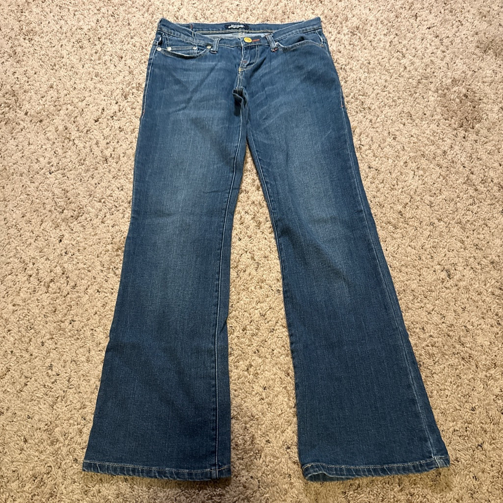 Women's Rock & Republic Flare Jeans Size 29 Blue with Orange Stitching - Picture 2 of 9